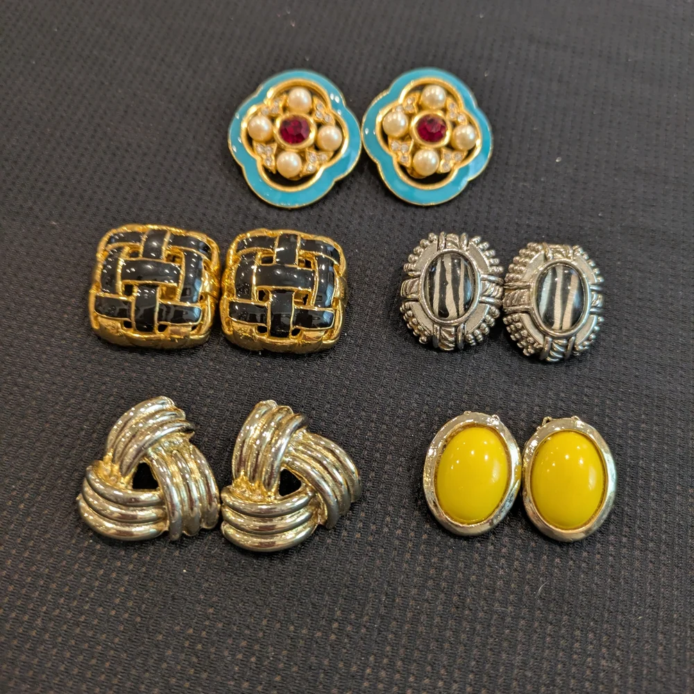 Vintage Multicolor Clips On Earring Set Of 5